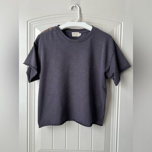 Nation LTD Peruvian Cotton Button Shoulder Tee Gray Minimalist Top M